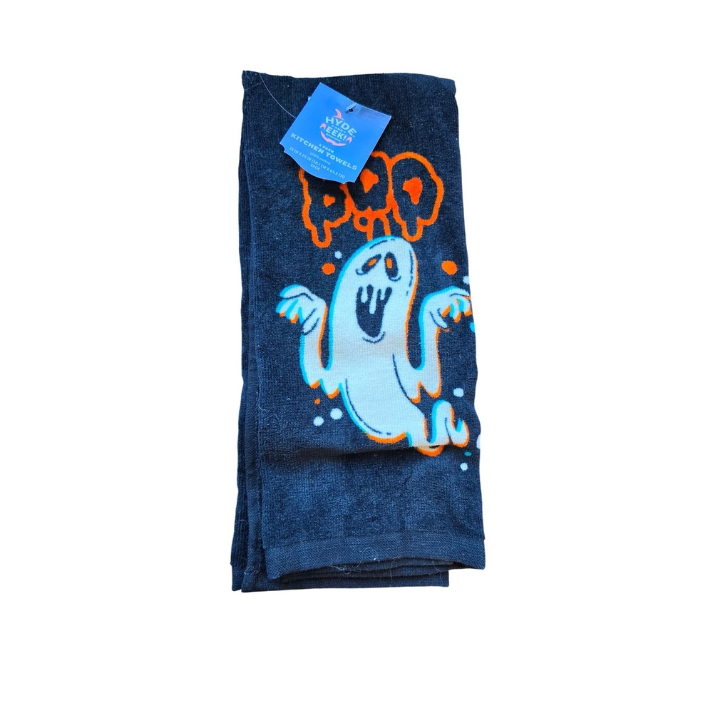 Hyde and EEK Boutique Halloween Ghost Boo Kitchen Towels 2 Pack Navy Orange